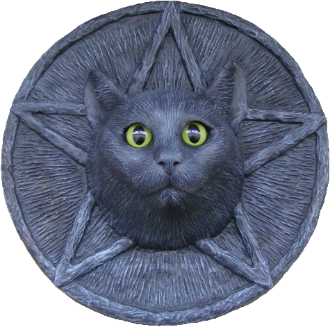 Wiccan Black Cat Pentacle Wall Plaque Ornament Front View