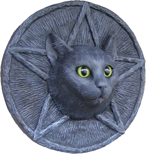 Wiccan Black Cat Pentacle Wall Plaque Ornament